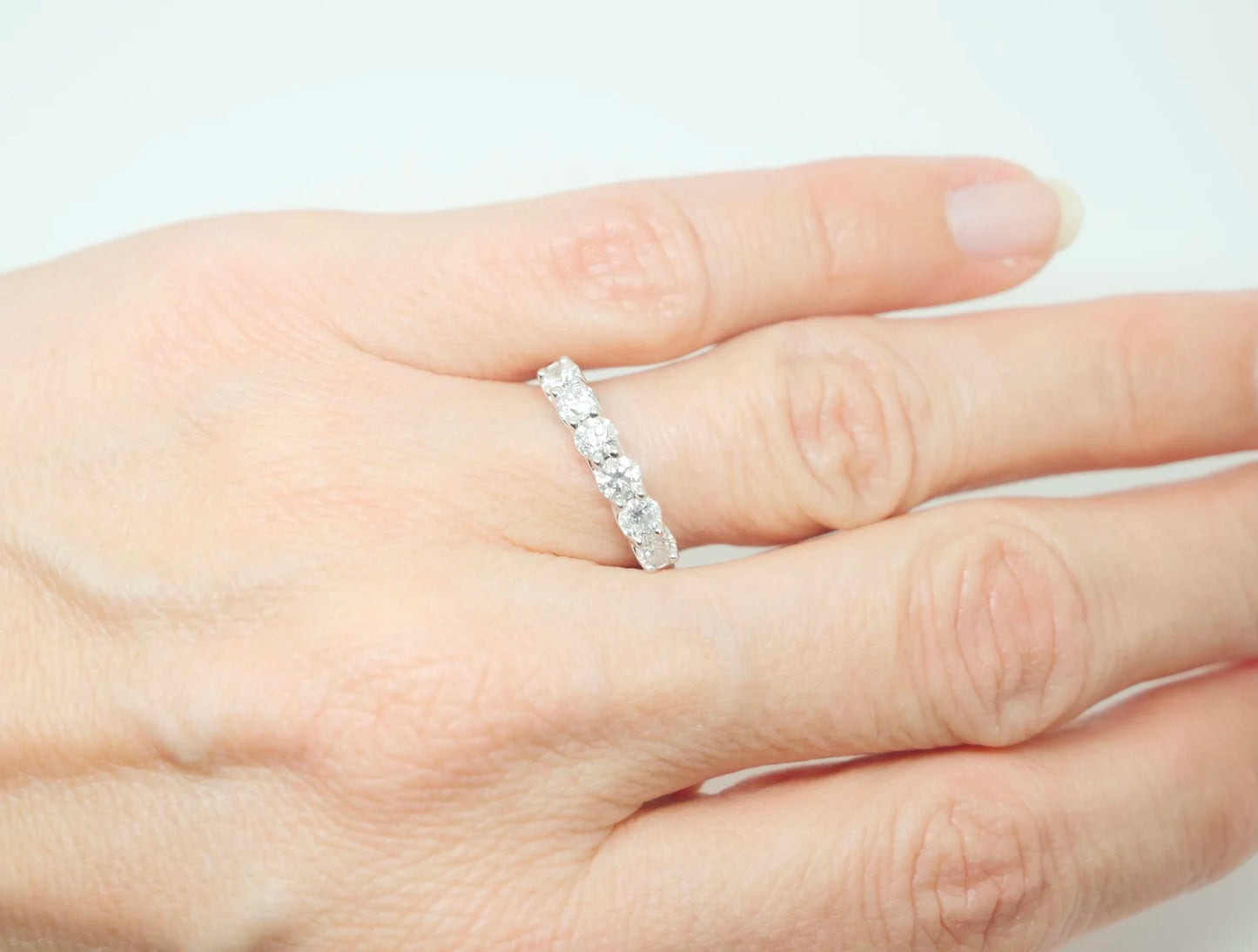 Platinum six-stone diamond half eternity ring, 1ct, UK size N½