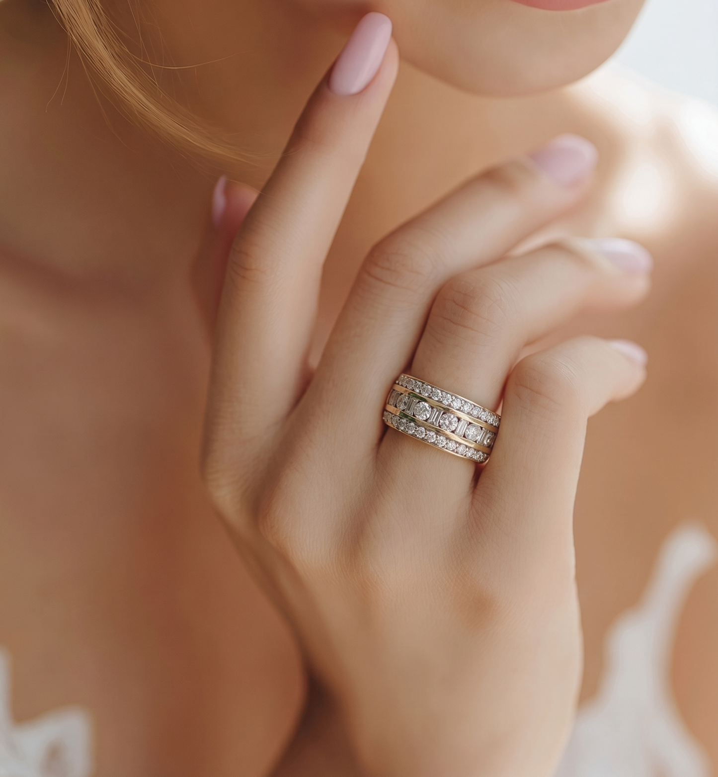 1ct Triple Row Diamond Half Eternity Ring