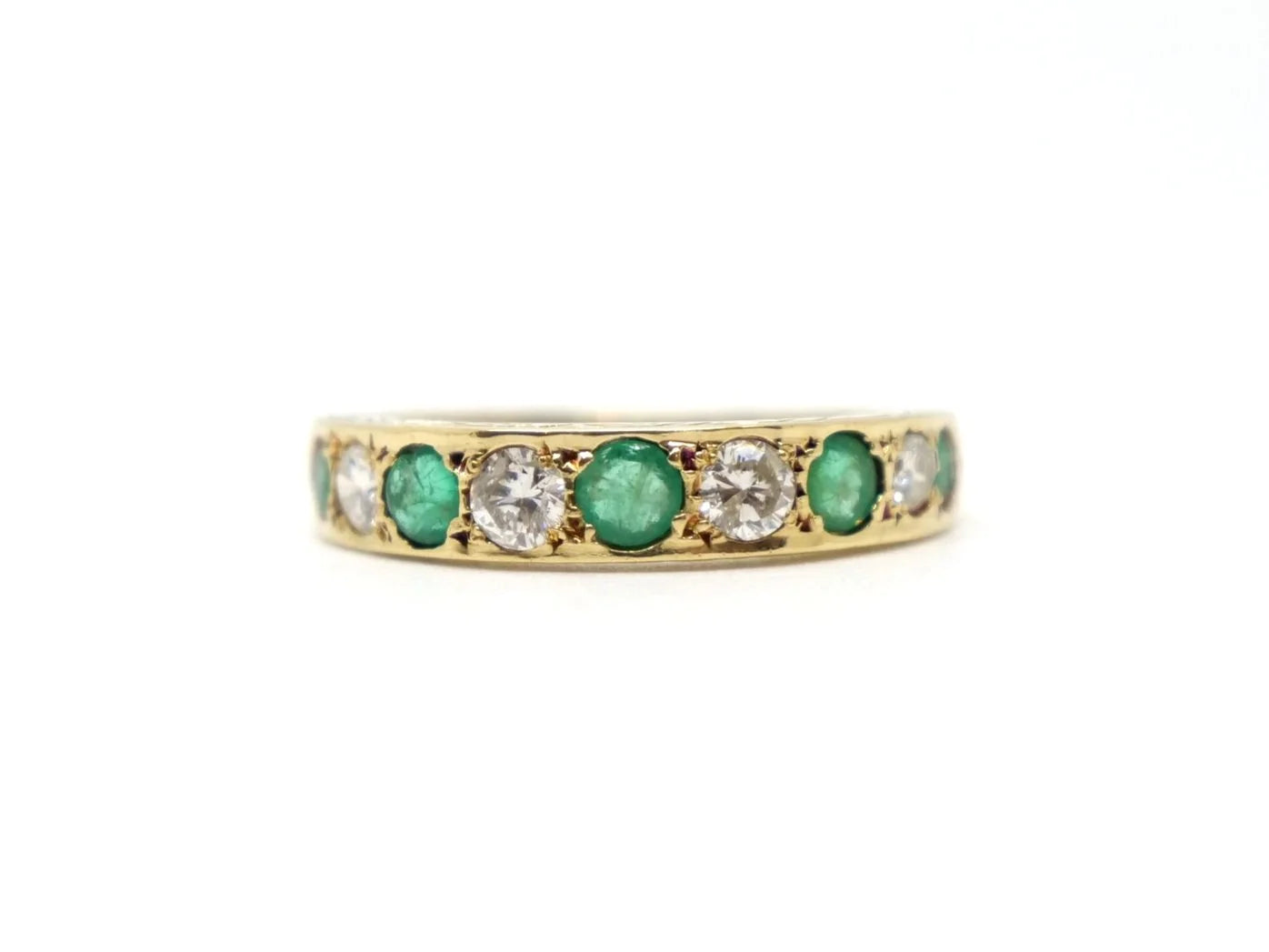 Vintage 18ct Gold Emerald & Diamond Half Eternity Ring