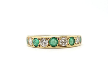 Vintage 18ct Gold Emerald & Diamond Half Eternity Ring