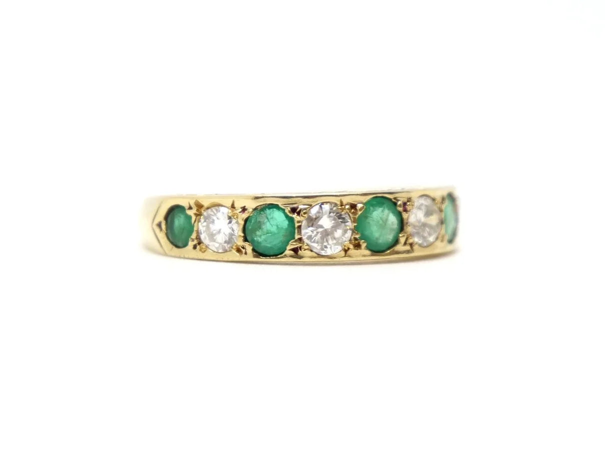 Vintage 18ct Gold Emerald & Diamond Half Eternity Ring