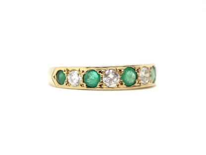 Vintage 18ct Gold Emerald & Diamond Half Eternity Ring