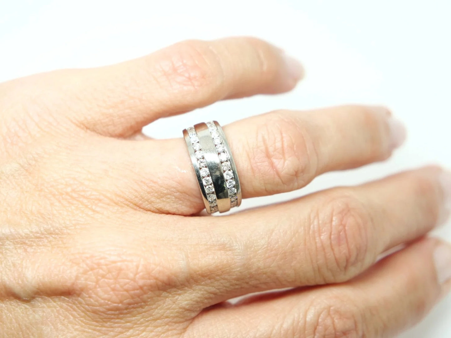 Double Diamond Row Band Ring