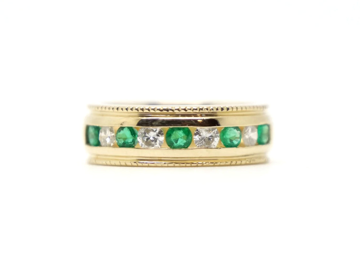 Wide Band Emerald & Diamond Half Eternity Ring