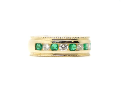 Wide Band Emerald & Diamond Half Eternity Ring