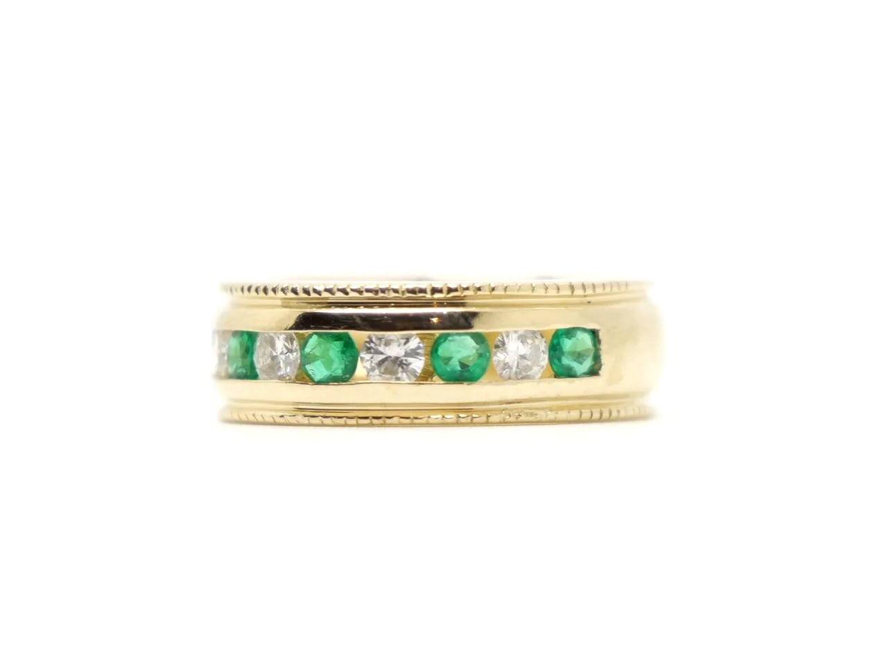 Wide Band Emerald & Diamond Half Eternity Ring